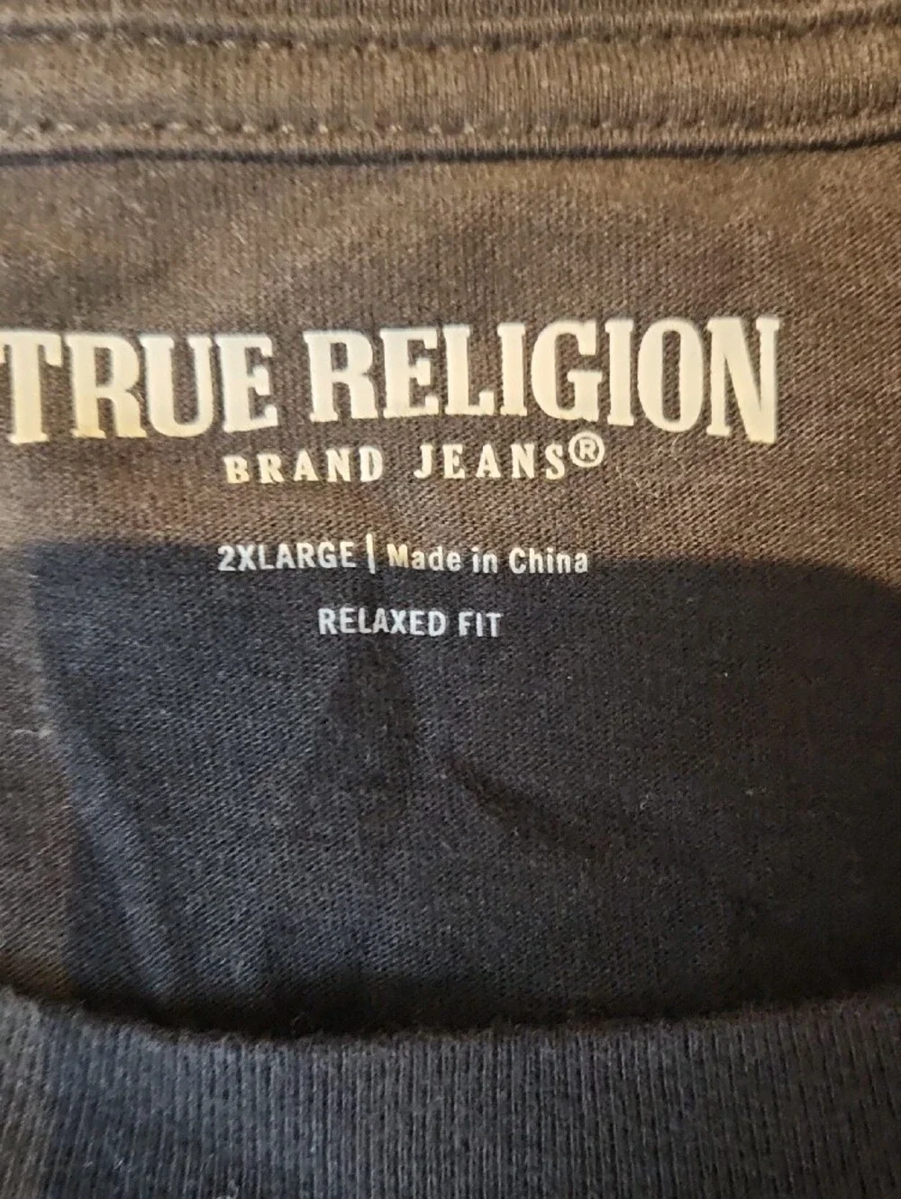 True Religion Black Short Sleeve Tee with Blue Graphic Horseshoe Square